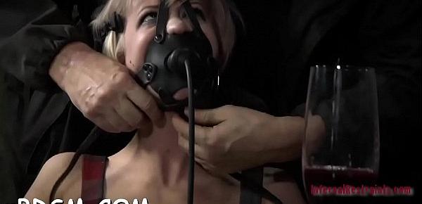  Blindfolded and gagged beauty gets her bawdy cleft shovelled with toy